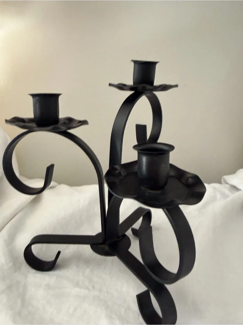 Black Metal gothic candelabra-up cycled three candle holder fall and Halloween